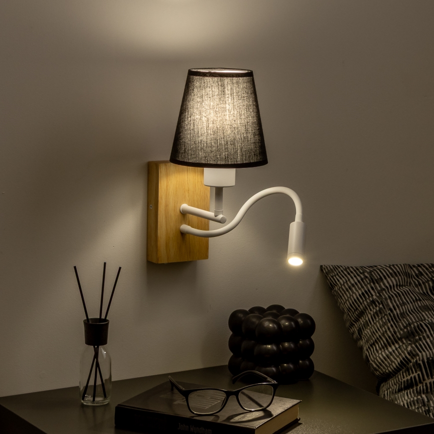 Brilagi - Flexible LED-Wandleuchte NUBILA WOOD 1xE27/25W/230V + LED/3W Eiche/schwarz