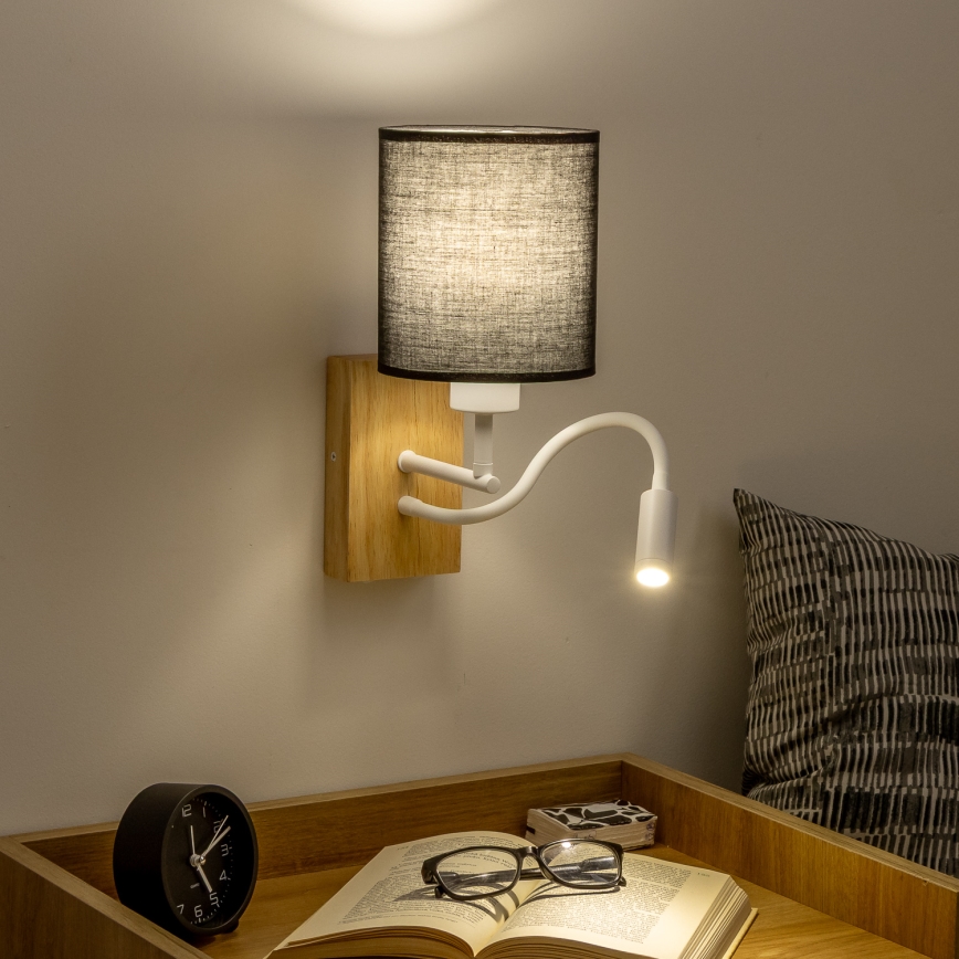 Brilagi - Flexible LED-Wandleuchte NUBILA WOOD 1xE27/25W/230V + LED/3W Eiche/schwarz