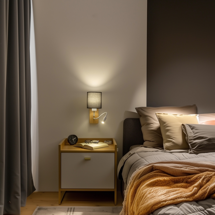Brilagi - Flexible LED-Wandleuchte NUBILA WOOD 1xE27/25W/230V + LED/3W Eiche/schwarz