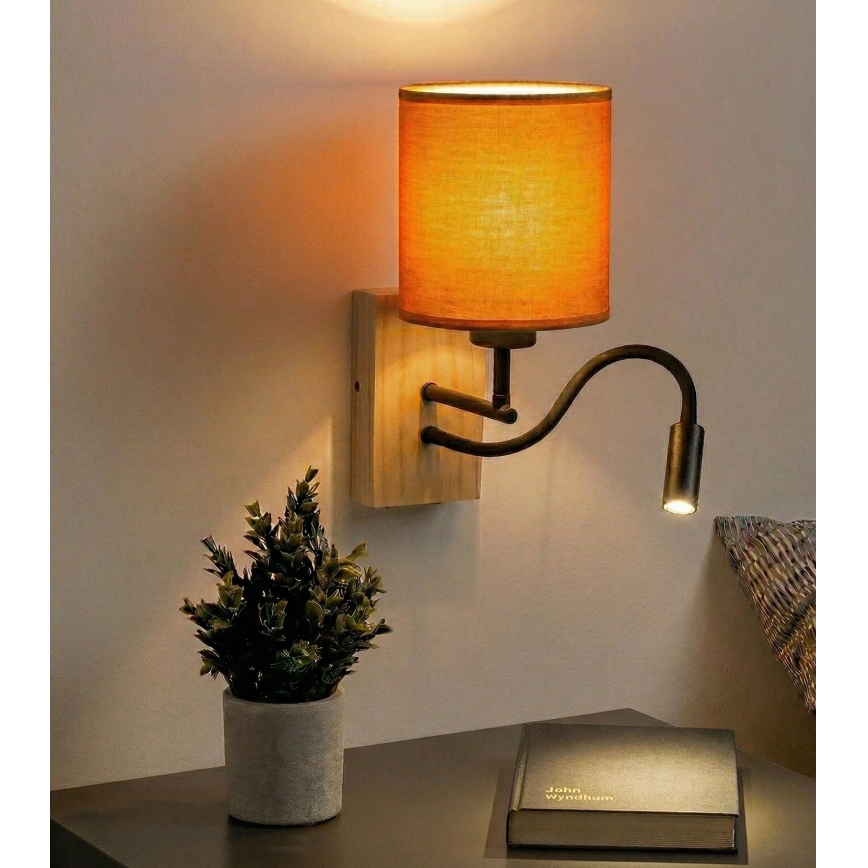 Brilagi - Flexible LED-Wandleuchte NUBILA WOOD 1xE27/25W/230V + LED/3W Eiche/Schwarz/Orange