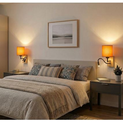 Brilagi - Flexible LED-Wandleuchte NUBILA WOOD 1xE27/25W/230V + LED/3W Eiche/Schwarz/Orange