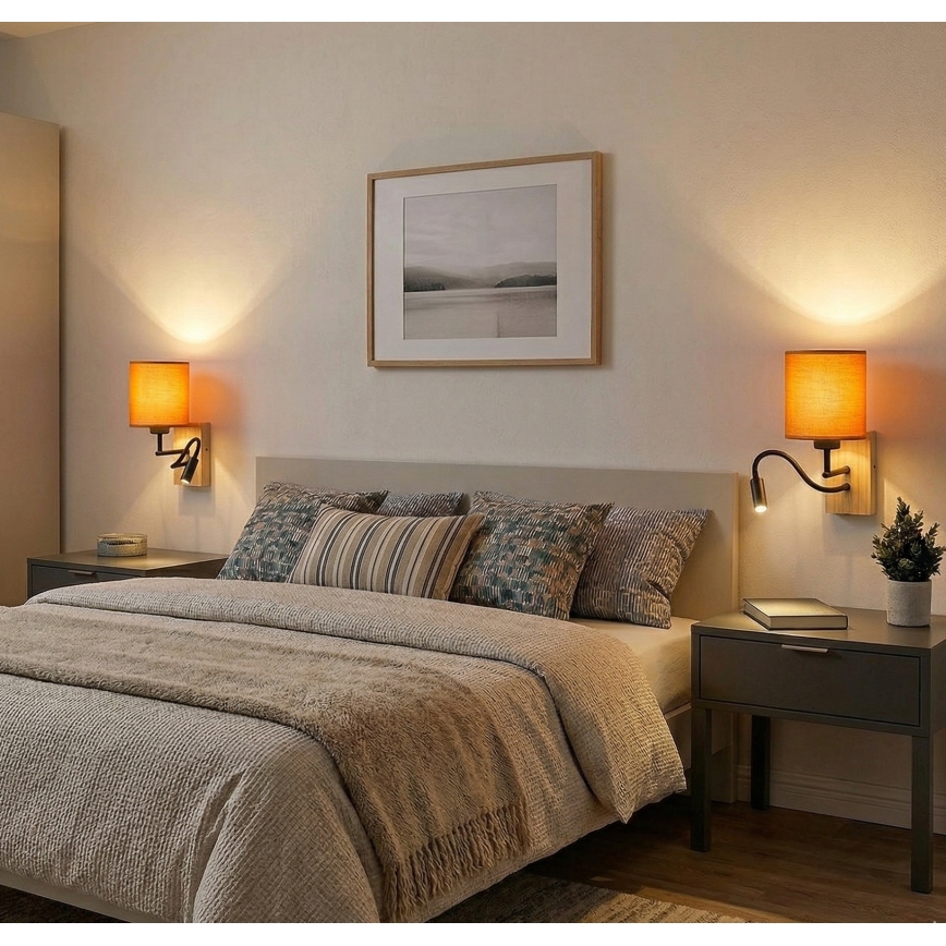 Brilagi - Flexible LED-Wandleuchte NUBILA WOOD 1xE27/25W/230V + LED/3W Eiche/Schwarz/Orange