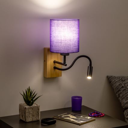 Brilagi - Flexible LED-Wandleuchte NUBILA WOOD 1xE27/25W/230V + LED/3W Eiche/violett