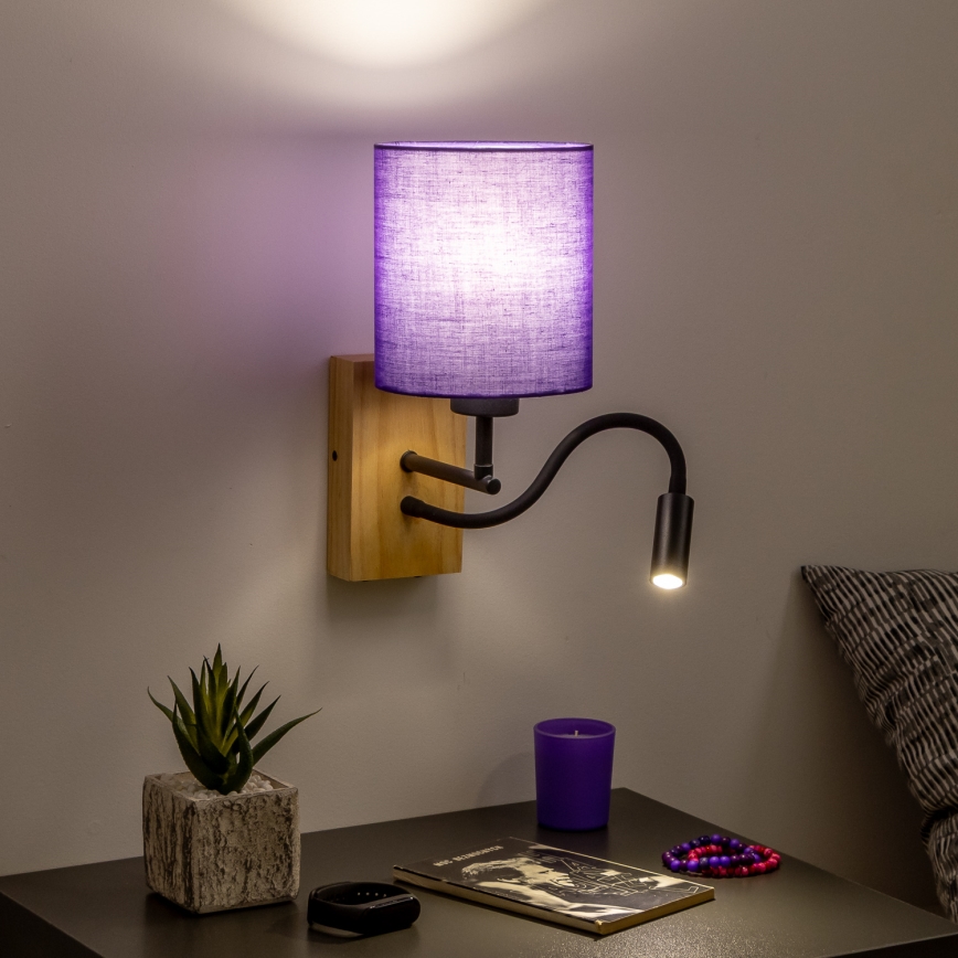 Brilagi - Flexible LED-Wandleuchte NUBILA WOOD 1xE27/25W/230V + LED/3W Eiche/violett