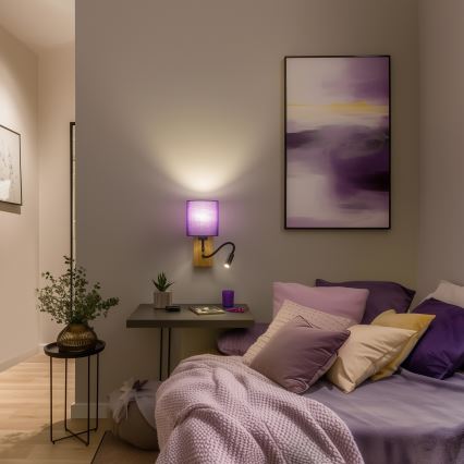 Brilagi - Flexible LED-Wandleuchte NUBILA WOOD 1xE27/25W/230V + LED/3W Eiche/violett