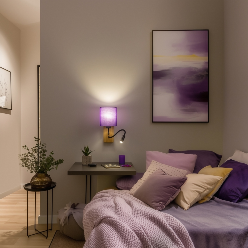 Brilagi - Flexible LED-Wandleuchte NUBILA WOOD 1xE27/25W/230V + LED/3W Eiche/violett