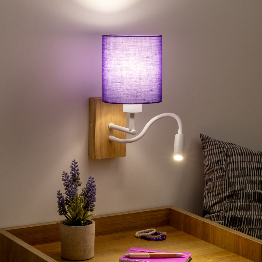 Brilagi - Flexible LED-Wandleuchte NUBILA WOOD 1xE27/25W/230V + LED/3W Eiche/violett