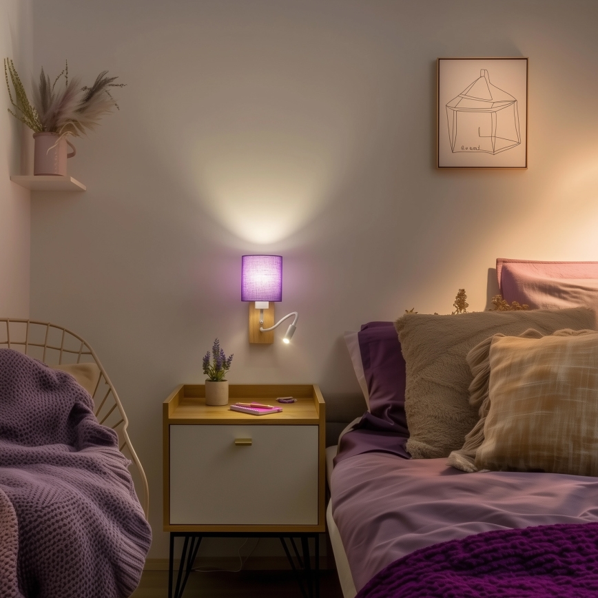 Brilagi - Flexible LED-Wandleuchte NUBILA WOOD 1xE27/25W/230V + LED/3W Eiche/violett