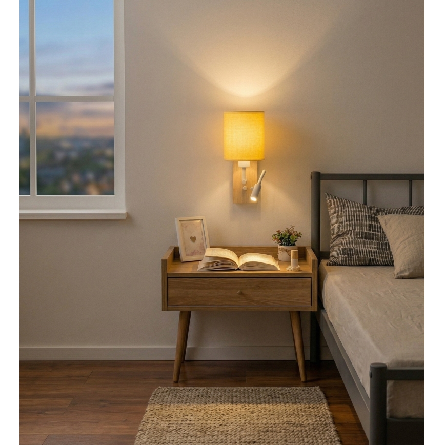 Brilagi - Flexible LED-Wandleuchte NUBILA WOOD 1xE27/25W/230V + LED/3W Eiche/Weiß/Gelb