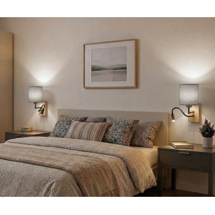 Brilagi - Flexible LED-Wandleuchte NUBILA WOOD 1xE27/25W/230V + LED/3W Eiche/Weiß/Hellgrau