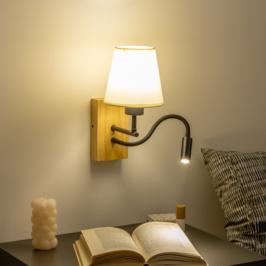Brilagi - Flexible LED-Wandleuchte NUBILA WOOD 1xE27/25W/230V + LED/3W Eiche/weiß