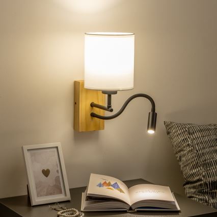 Brilagi - Flexible LED-Wandleuchte NUBILA WOOD 1xE27/25W/230V + LED/3W Eiche/weiß