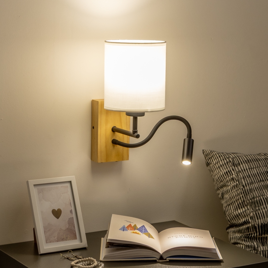 Brilagi - Flexible LED-Wandleuchte NUBILA WOOD 1xE27/25W/230V + LED/3W Eiche/weiß