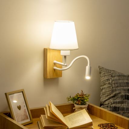 Brilagi - Flexible LED-Wandleuchte NUBILA WOOD 1xE27/25W/230V + LED/3W Eiche/weiß