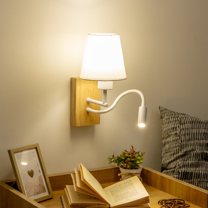 Brilagi - Flexible LED-Wandleuchte NUBILA WOOD 1xE27/25W/230V + LED/3W Eiche/weiß