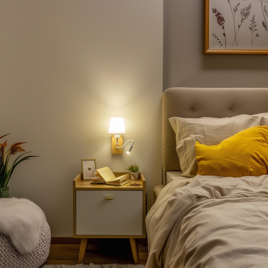 Brilagi - Flexible LED-Wandleuchte NUBILA WOOD 1xE27/25W/230V + LED/3W Eiche/weiß