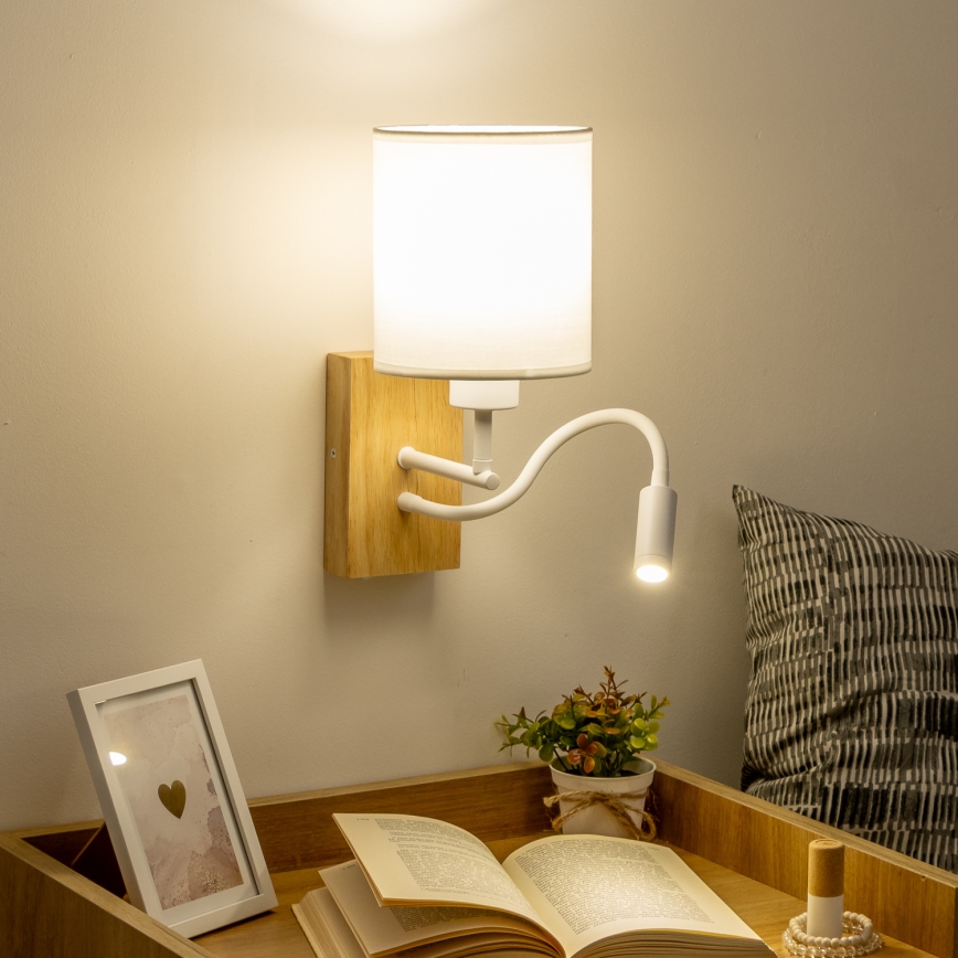 Brilagi - Flexible LED-Wandleuchte NUBILA WOOD 1xE27/25W/230V + LED/3W Eiche/weiß