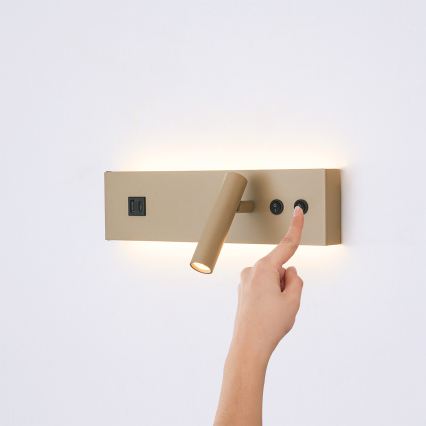 Brilagi - LED-Wandspot mit USB-Anschluss NOCTIS LED/3W/230V + LED/9W beige