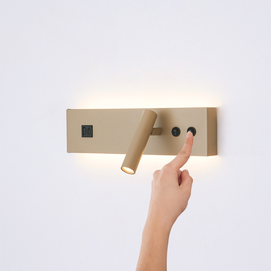 Brilagi - LED-Wandspot mit USB-Anschluss NOCTIS LED/3W/230V + LED/9W beige