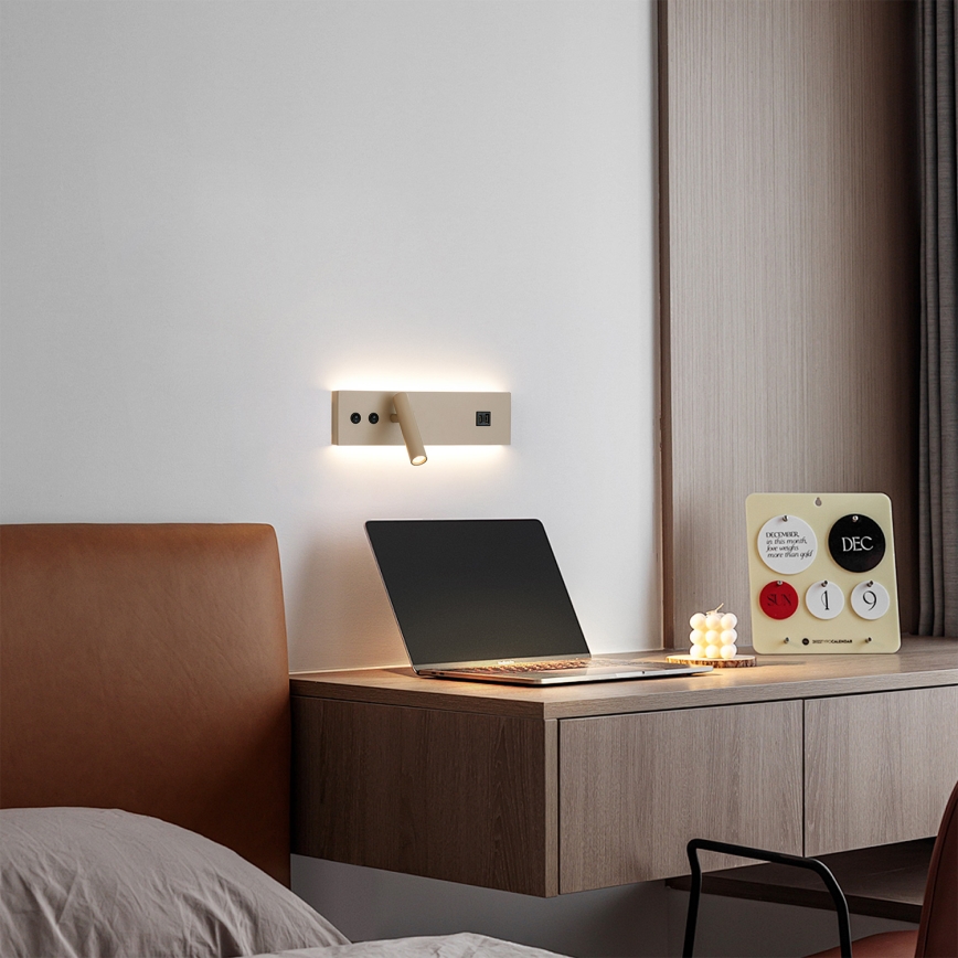 Brilagi - LED-Wandspot mit USB-Anschluss NOCTIS LED/3W/230V + LED/9W beige