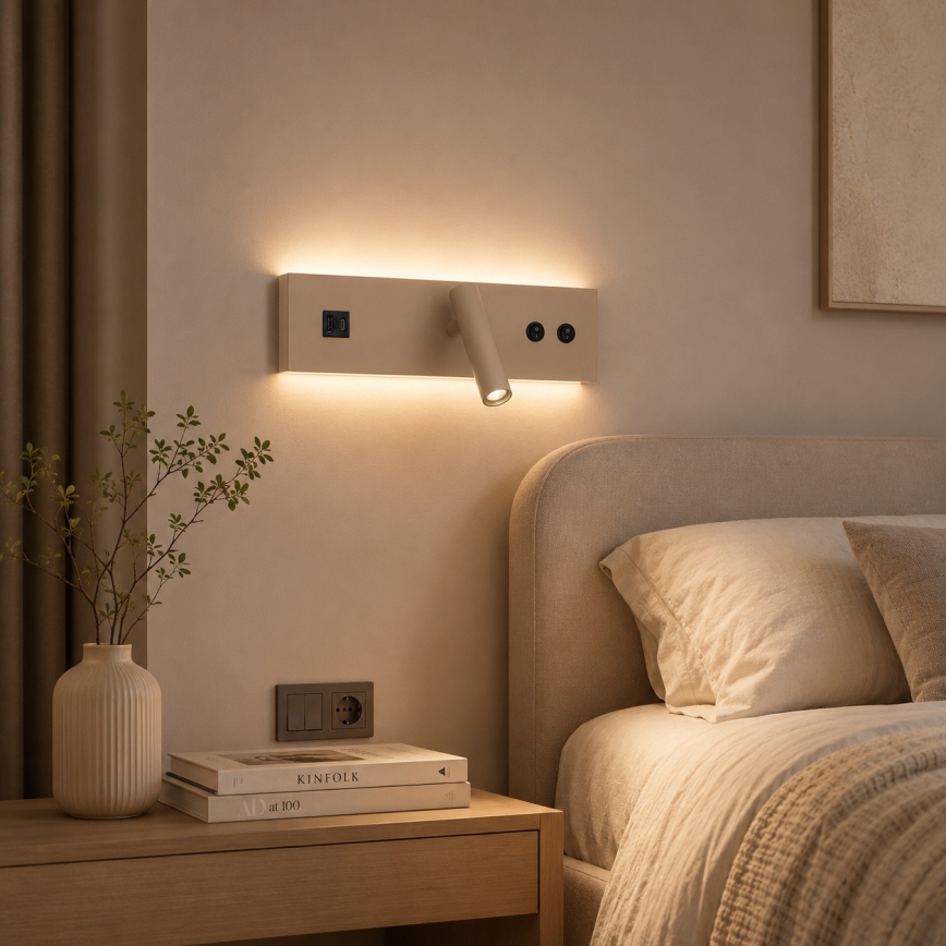 Brilagi - LED-Wandspot mit USB-Anschluss NOCTIS LED/3W/230V + LED/9W beige