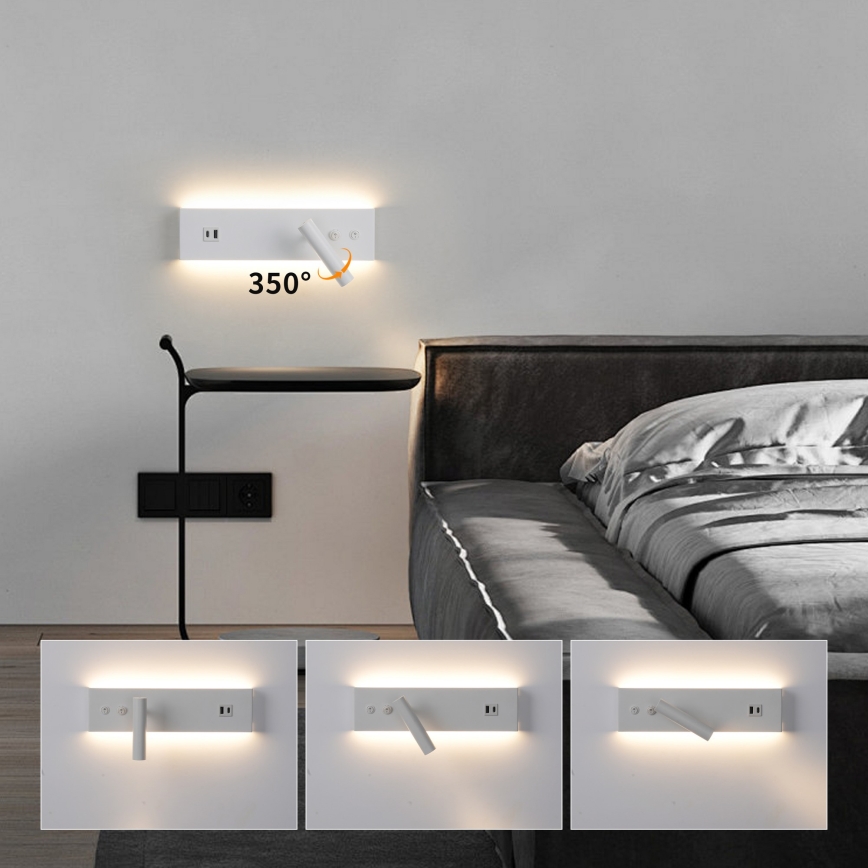 Brilagi - LED-Wandspot mit USB-Anschluss NOCTIS LED/3W/230V + LED/9W weiß