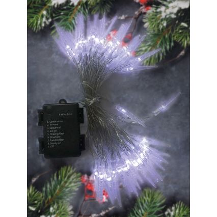 Brilagi - LED Weihnachskette für Außen 50xLED/8 Funktionen /3xAA 8m IP44 kaltweiβ