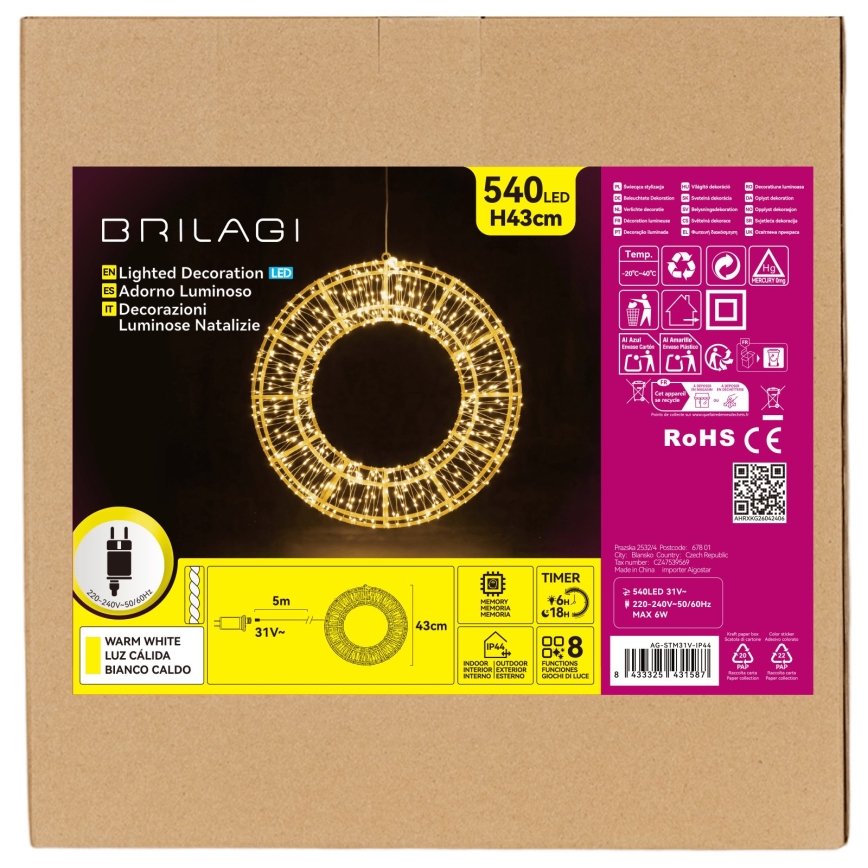 BRILAGI - LED Außen-Weihnachtsdekoration LED/6W/8 Funktionen 43 cm IP44 Ring warmweiß