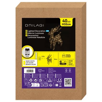 BRILAGI - LED-Weihnachtsdekoration LED/3xAA 32 cm Rentier warmweiß/goldfarben