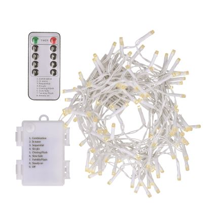 Brilagi - LED-Weihnachtskette für den Außenbereich 120xLED/8 Funktionen/3xAA 9,5m weiß IP44 warmweiβ + Fernbedienung