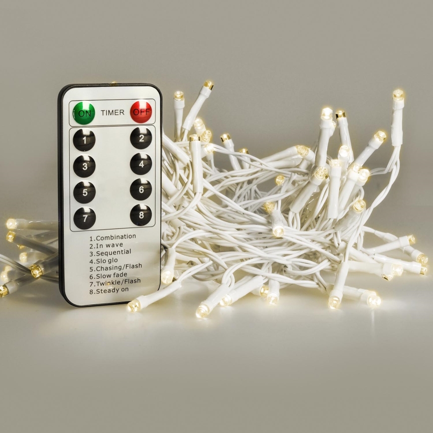 Brilagi - LED-Weihnachtskette für den Außenbereich 120xLED/8 Funktionen/3xAA 9,5m weiß IP44 warmweiβ + Fernbedienung
