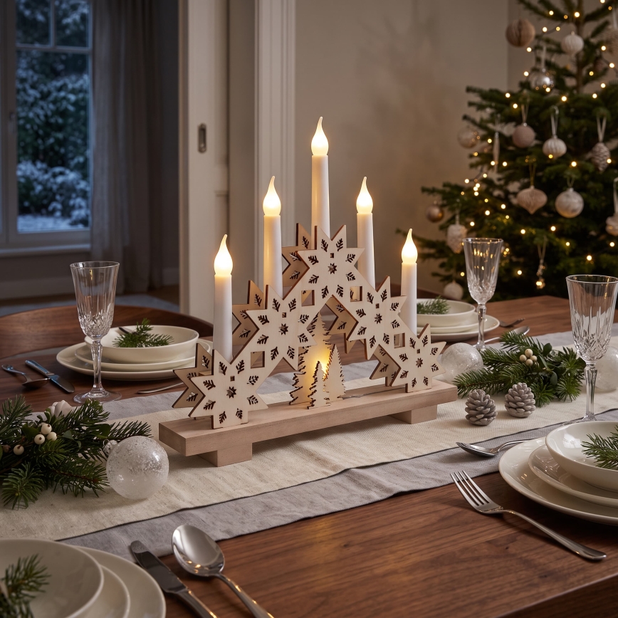 BRILAGI - LED Weihnachtsleuchter 5xLED/2xAA beige