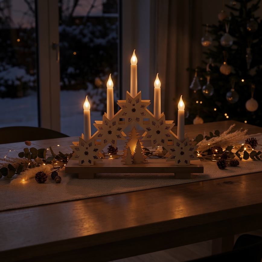 BRILAGI - LED Weihnachtsleuchter 5xLED/2xAA beige