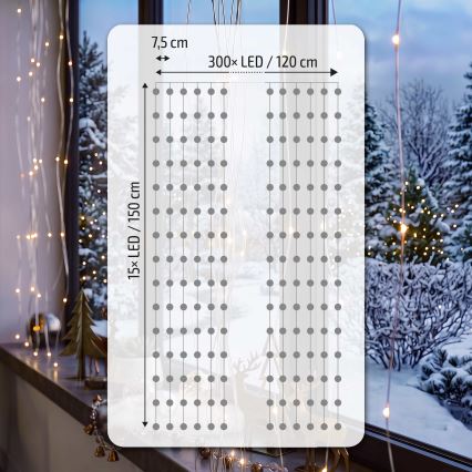 BRILAGI - LED-Weihnachtsvorhang 300xLED/8 Funktionen/3xAA/USB 1,2m warmweiß