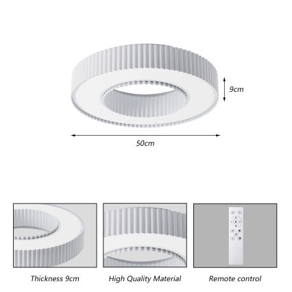 Brilagi - Dimmbare LED-Deckenleuchte LUMIX LED/48W/230V 3000-6000K weiß Ø 50 cm + Fernbedienung