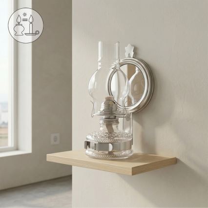Brilagi - MERLIN Petroleumlampe mit Spiegel, glänzender Chrom