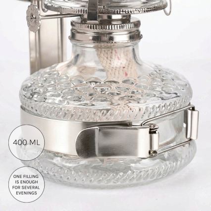 Brilagi - MERLIN Petroleumlampe mit Spiegel, glänzender Chrom