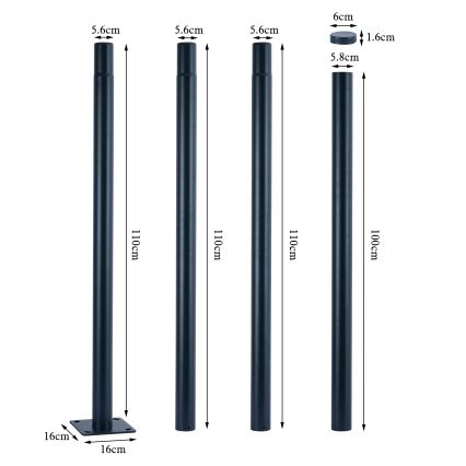 Brilagi - Metallmast für URBAN-Außenbeleuchtung, 4 m, Ø 58 mm, Anthrazit