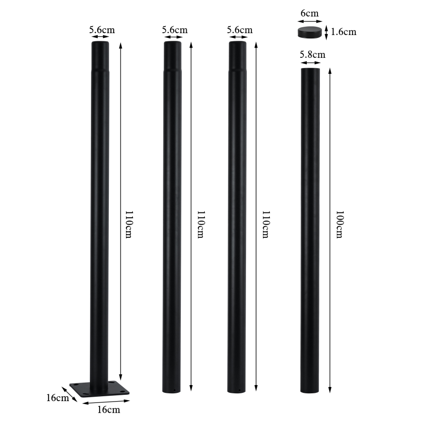 Brilagi - Metallrohr für Außenbeleuchtungsmast URBAN, 4 m, Ø 58 mm, schwarz