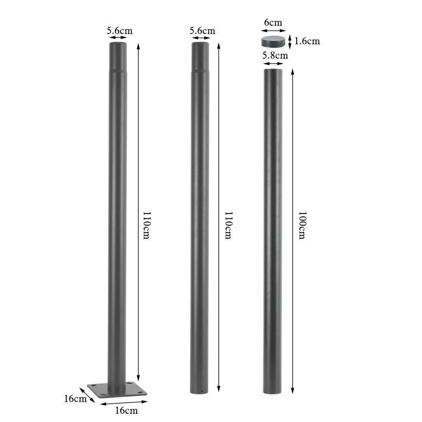 Brilagi - Metallrohr für Außenbeleuchtungsmast URBAN, 3 m, Ø 58 mm, grau