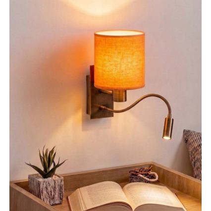 Brilagi - Flexible LED-Wandleuchte NUBILA 1xE27/25W/230V + LED/3W Messing/Orange