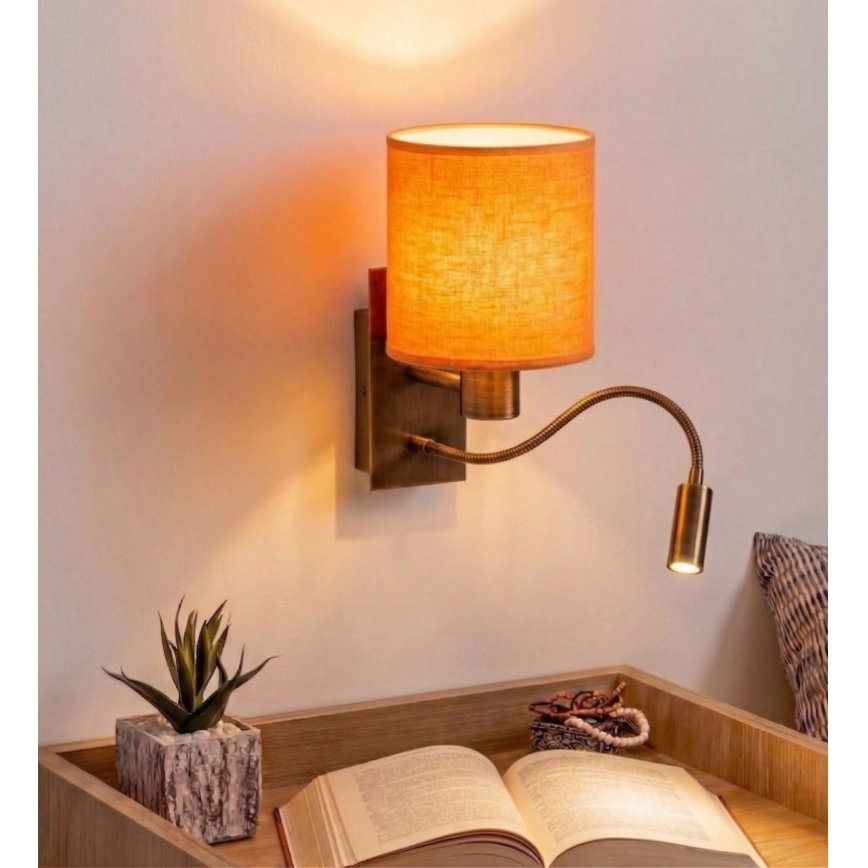 Brilagi - Flexible LED-Wandleuchte NUBILA 1xE27/25W/230V + LED/3W Messing/Orange