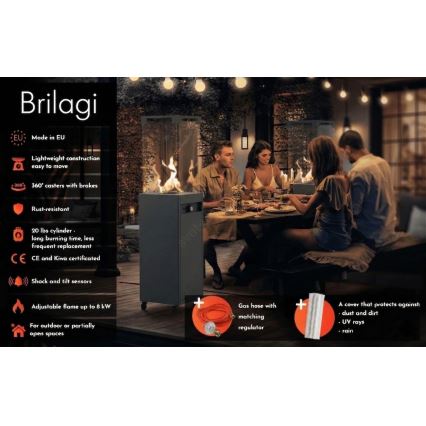 BRILAGI - Außen-Gaskamin FLARO GAS 142x36 cm 8 kW 1xAAA anthrazit + Schutzabdeckung