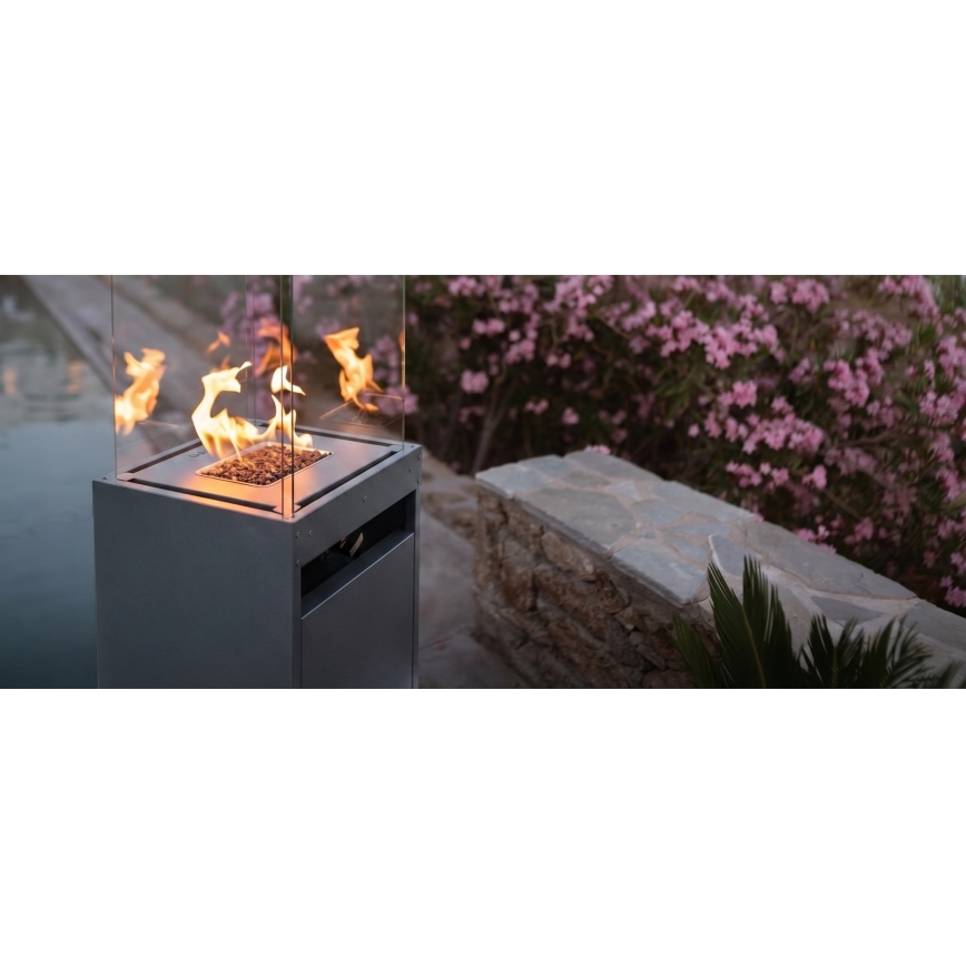 BRILAGI - Außen-Gaskamin FLARO GAS 142x36 cm 8 kW 1xAAA anthrazit + Schutzabdeckung