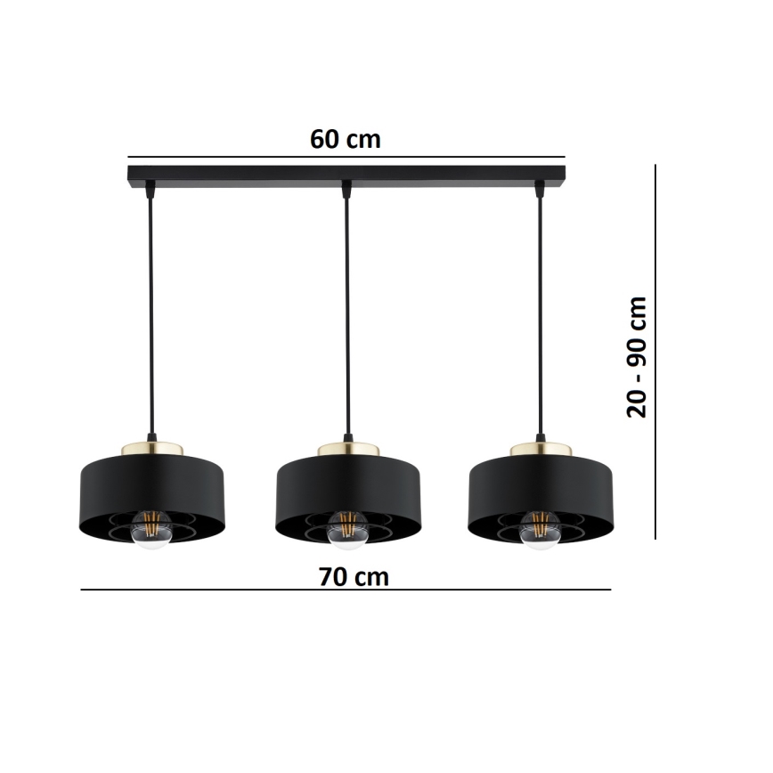 Brilagi - Pendelleuchte am Kabel SPRING 3xE27/60W/230V schwarz/gold