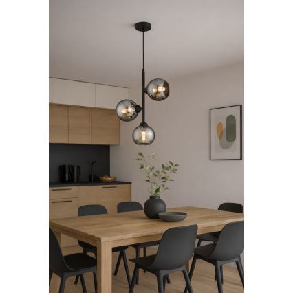 Brilagi - Pendelleuchte an Kabel 3xE27/60W/230V schwarz/rauchgrau