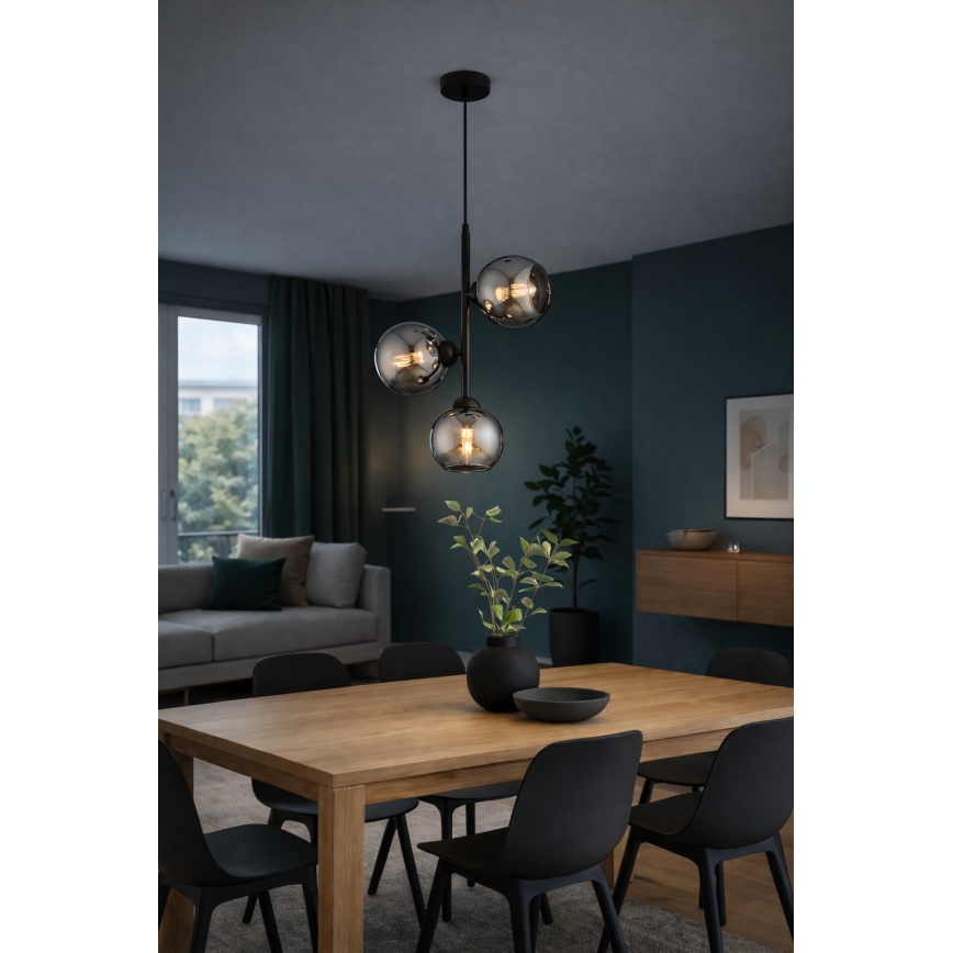 Brilagi - Pendelleuchte an Kabel 3xE27/60W/230V schwarz/rauchgrau
