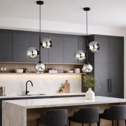 Brilagi - Pendelleuchte an Kabel 3xE27/60W/230V schwarz/rauchgrau