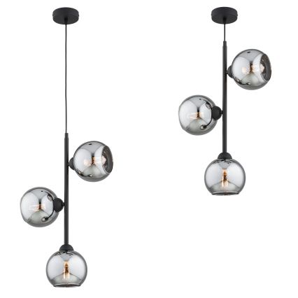 Brilagi - Pendelleuchte an Kabel 3xE27/60W/230V schwarz/rauchgrau