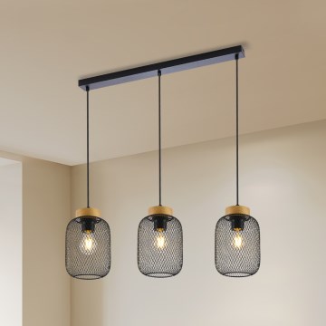 Brilagi - Pendelleuchte an Kabel BASKLITE 3xE27/15W/230V Gummibaumholz/schwarz